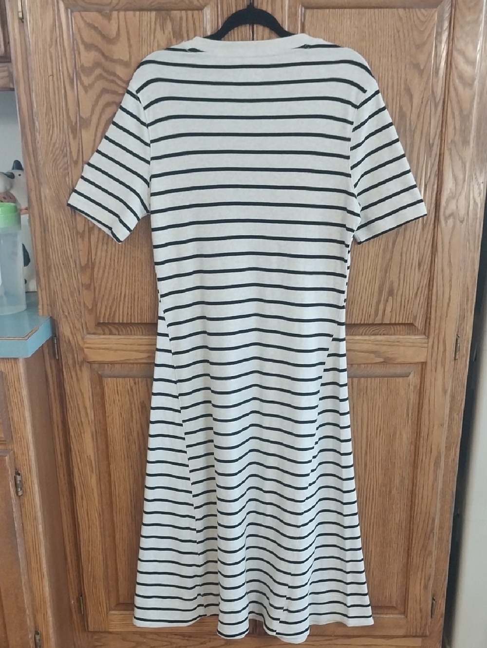 Time & Tru NWT Seamed Midi Dress Cotton Size Large 12/14 Grey Black Stripes Chic - Picture 8 of 12